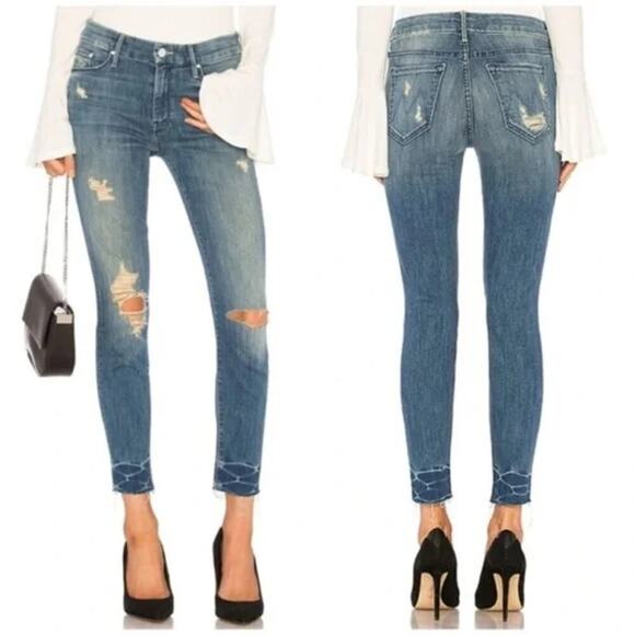 MOTHER Looker Ankle Fray Jeans in Naughty Intentions Size 24 Distressed Skinny - Picture 1 of 12